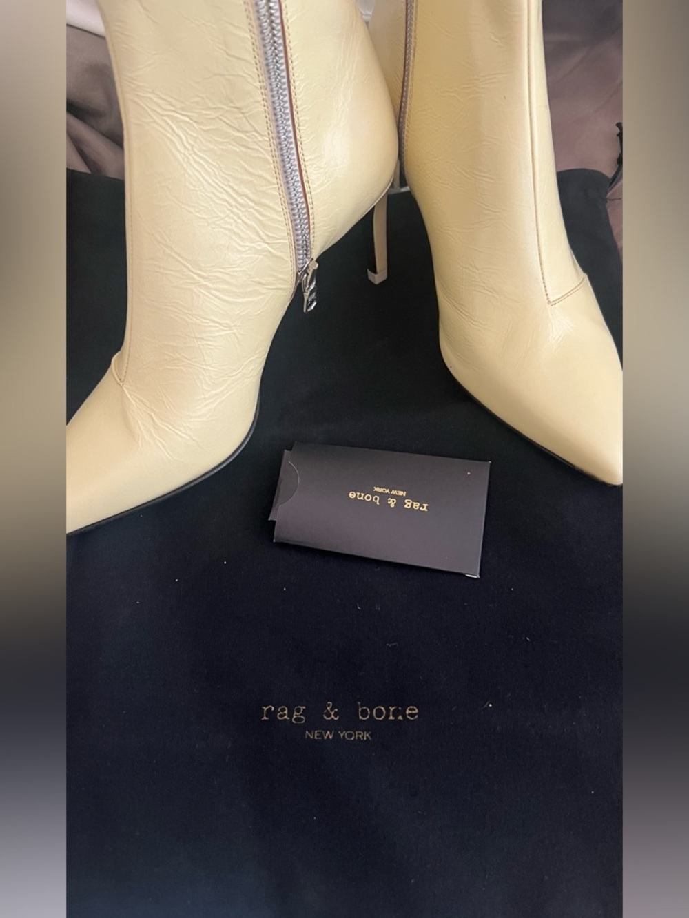 rag & bone Pale Yellow Leather Pointed Toe Stiletto Ankle Boots